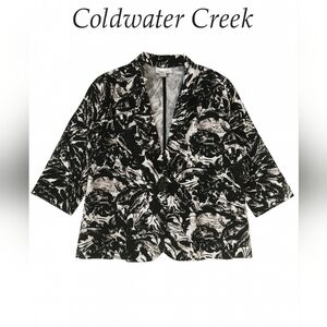 Coldwater Creek Black White Floral Abstract Blazer Jacket Cotton Size 10 Office